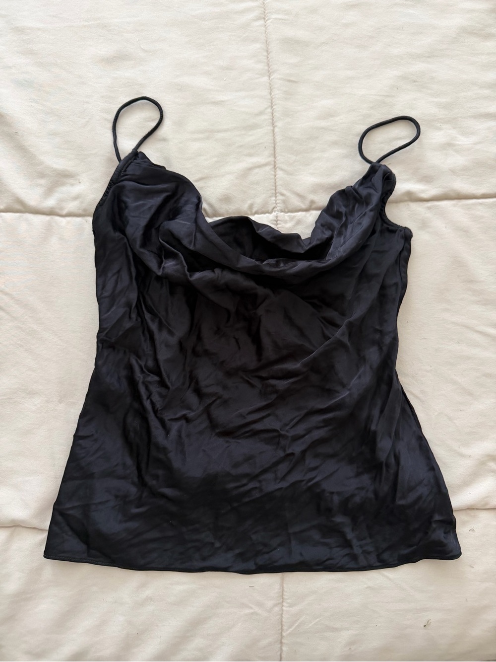 Good American Black Satin Cowl Neck Camisole Top
